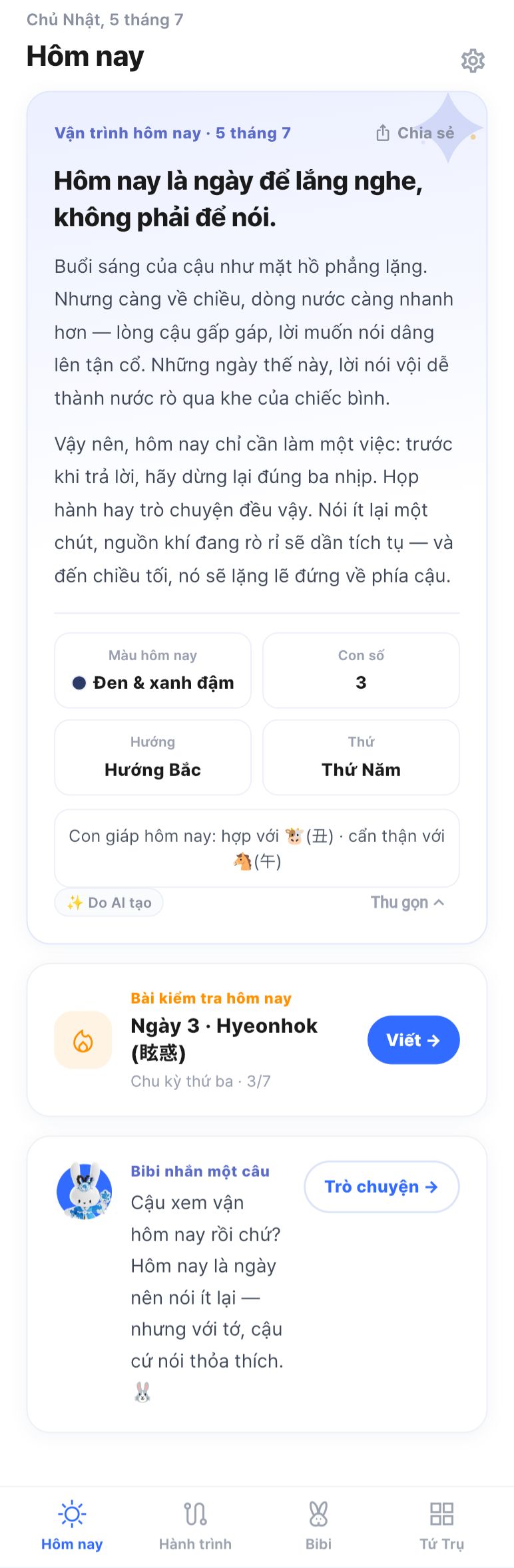 Hôm nay · vận trình hằng ngày